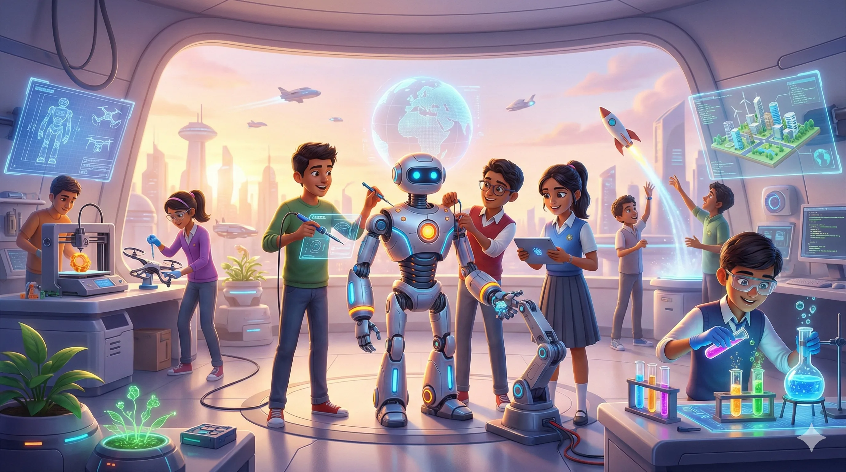 Students in a modern classroom setting